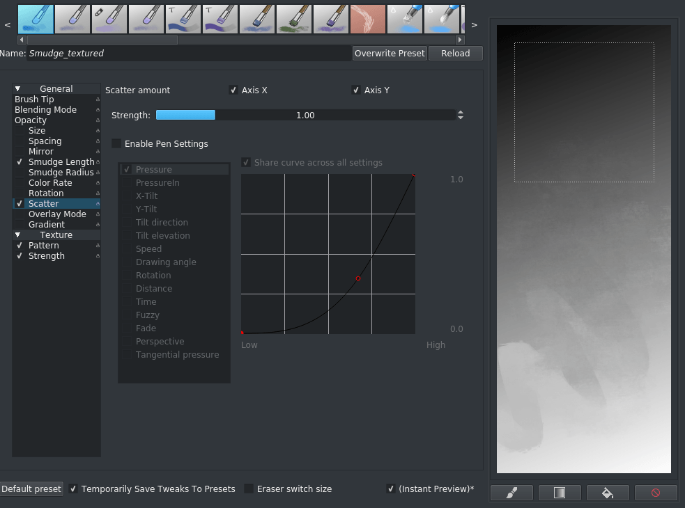 StellarCanvas bokeh brush tips scatter settings.